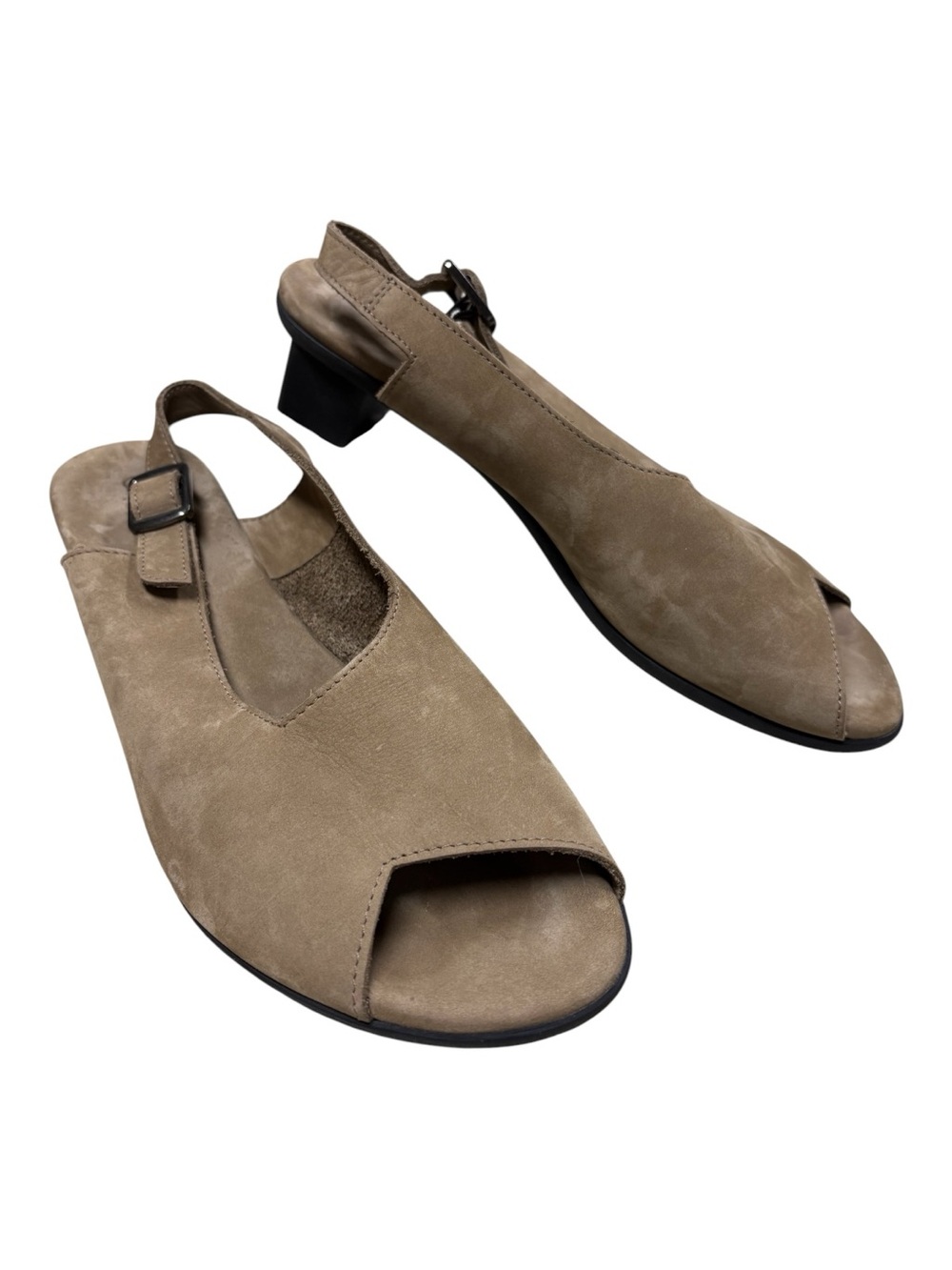 Arche Womens Nubuck Block Heeled Sandals Size 39 EU 8 US Beige Sling Peep Toe